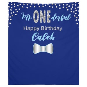 Onederful Backdrop Custom First Birthday Backdrop Personalized Birthday Party Sign Customized Party Decoration Baby Boy Blue Banner image 2