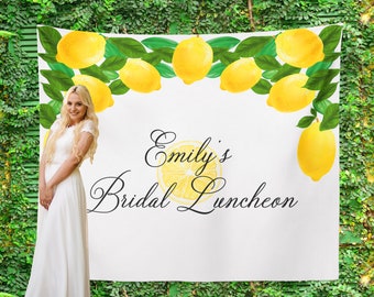 Benutzerdefinierte Zitronen-Hintergrunddekorationen, Fotobooth-Hintergründe, Brautparty-personalisiertes Banner, kundenspezifische gelbe Limonade-Zeichen-Dekoration