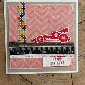 Buon compleanno / Biglietto d'auguri / Fatto a mano / Festeggia / Auto / Auto veloce / Auto rossa / Ragazzo / Biglietto per ragazzo carino