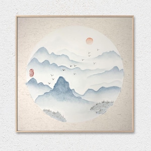 Landscape Traditional Ink Wash Painting, Mountain Sumi-e Brush Painting on Rice Paper, Oriental Art, Home Decor