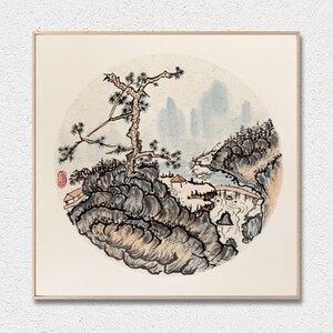 Landscape Traditional Ink Wash Painting, Sumi-e Brush Painting on Rice Paper, Oriental Art, Home Decor