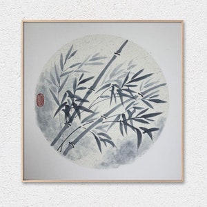 Bamboo Traditional Ink Wash Painting, Original Oriental Art, Sumi-e Brush Painting on Rice Paper, Flower Wall Art, Home Decor