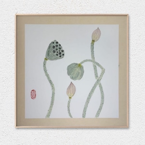 Lotus Traditional Ink Wash Painting, Sumi-e Brush Painting on Rice Paper, Oriental Art, Home Decor