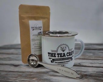 Tea Lover's Gift Set: Enamel Mug, Infuser, Spoon & Loose Leaf Tea