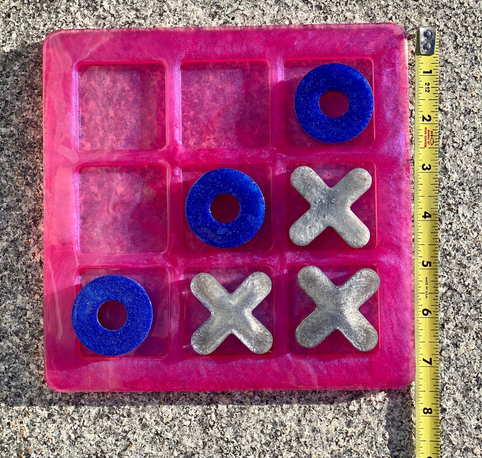 Tic Tac Toe Board Pink Resin Board With Blue and Silver X's an O's Etsy