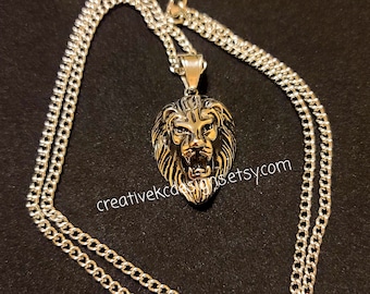 Lion Necklace • Stainless Steel Necklace • Lion Head Pendant • Stainless Steel Necklace • Free Shipping