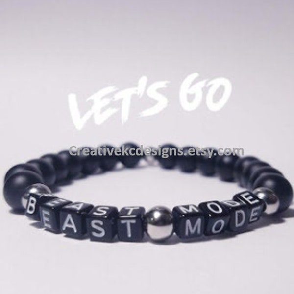 BEAST MODE Bracelet • Motivation • 8mm Matte Black • Mentality • Stainless Steel • Beaded Bracelet • Free Shipping • CreativeKCDesigns