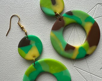 POLYMER CLAY EARRINGS | Lightweight | Safari Theme | Light Green Yellow Dark Green Brown