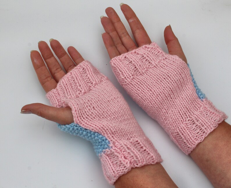 Baby Pink Fingerless Knitted Gloves Baby Blue Hand Warmers Etsy