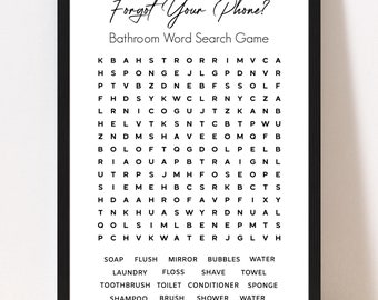 Digital Wall Art Print, Word Search Puzzle Bathroom Print, Forget Your Phone?, Bathroom Decor, Printable Download
