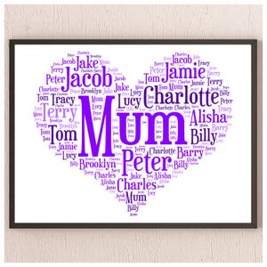 Personalisierte digitale Wand Kunst Druck, Herz Wort Wolke Design, Familie, Geschenk, Wohnkultur, Wand-Dekor, printable Download