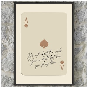 Impressão de arte de parede digital, arte de parede de cartas de baralho de ás de espadas, decoração para casa, decoração de parede, citação motivacional, vibrações positivas, download para impressão
