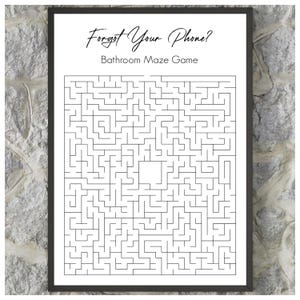 Digital Wall Art Print, Maze Puzzle Bathroom Print, Forget Your Phone?, Bathroom Decor, Printable Download