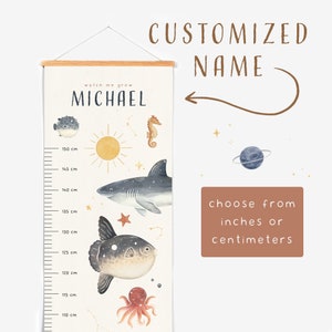 Customizable Personalized Name Height Growth Chart for Kids - Cosmic Ocean Theme Eco - Whales, Space Nursery Decor, Baby Shower 1st Birthday
