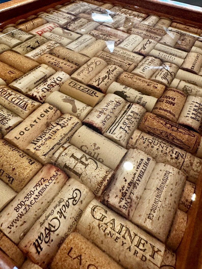 Wine Cork Resin Epoxy Art Wood Serving Tray Platter Charcuterie Board