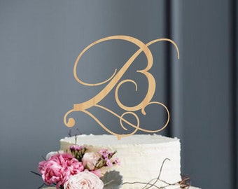 Letter B Wooden Cake Topper, Single Initial Cake Topper for Wedding, Initial Wedding Cake Topper Wood,  Personalized Wedding Cake Topper