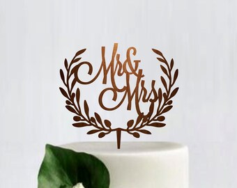 Wedding Cake topper, Mr and Mrs wedding cake topper, Wreath Cake toppers for wedding, Custom cake topper for wedding, Wooden Cake Topper