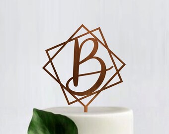 b cake topper, geometric wedding cake topper, Initial cake topper, Monogram Cake Topper, B wedding cake topper, Personalised Cake Topper