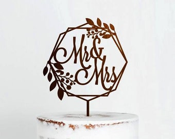 Rustic wedding cake topper, Geometric cake topper for wedding, Mr and Mrs cake topper, Monogram cake topper, Custom Cake Topper Personalized