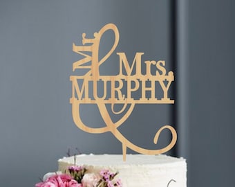 Mr & Mrs Wedding Cake Topper avec nom de famille, Toppers de gâteau personnalisé pour mariage, Nom de famille Wedding Cake Topper, Custom Cake Topper Wood