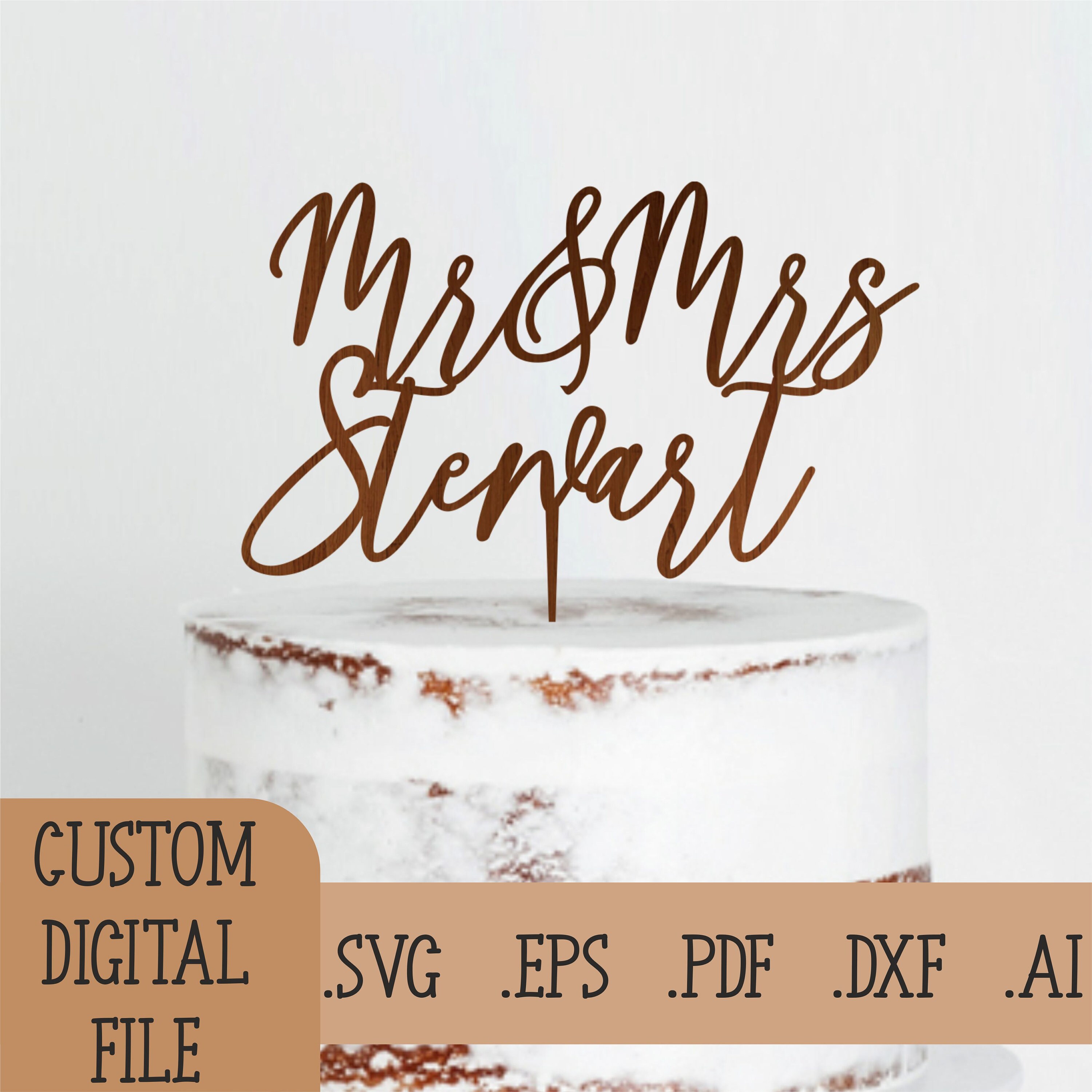 Elegant Cake Topper Svg, Cake Topper Laser SVG File, Customizable Cake ...