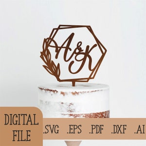 Topo de bolo de casamento com guirlanda de monograma SVG, download digital de arquivo Glowforge, svg de casamento, placa de casamento, arquivos cortados a laser para Cricut e Silhouette