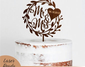 Kranz Herr Frau Hochzeitstorte Topper SVG, digitaler Download Glowforge Datei, Kranz Kuchen Topper, Hochzeit Svg, Laser geschnitten Dateien für Silhouette