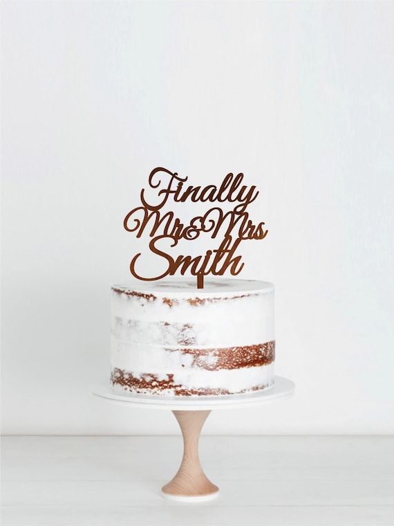 Wooden Cake Topper Weddings Engagement Anniversary ''Finally Mr & Mrs'' 