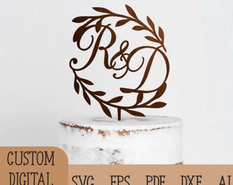 Benutzerdefinierte Initialen Kuchen Topper Svg, Kranz Hochzeit Topper Laser geschnitten Dateien, digitaler Download Glowforge Datei für Laserschneiden benutzerdefinierte Kuchen Topper