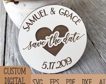 Rustic Wedding Save the Date Magnet SVG, Rustic Wooden Heart Wedding Invitation Digital Download Glowforge File, Personalized Wedding Favors