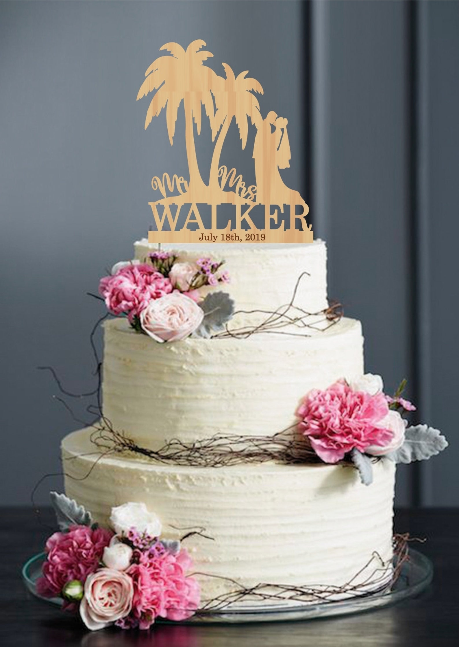 Tropical Wedding Cake Topper Palm Tree Cake Topper Palms Etsy
