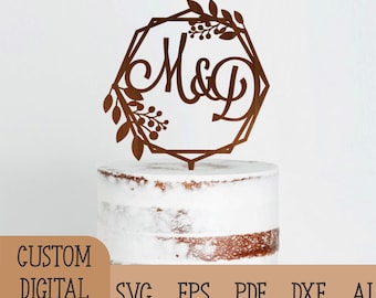 Benutzerdefinierte Initialen Kuchen Topper Svg, Kranz Hochzeit Topper Laser geschnitten Dateien, digitaler Download Glowforge Datei für Laserschneiden benutzerdefinierte Kuchen Topper