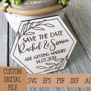 Custom Hexagon wedding save the date magnets SVG, Digital Download Glowforge File, Personalized Custom wedding magnets with names and date