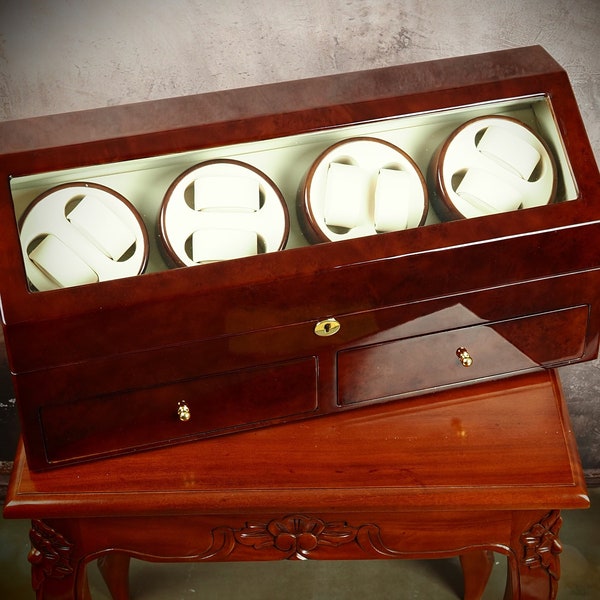 Premium Handcrafted Walnut Wood Watch Winder for 16 Watches with High-Gloss Finish and Advanced Features