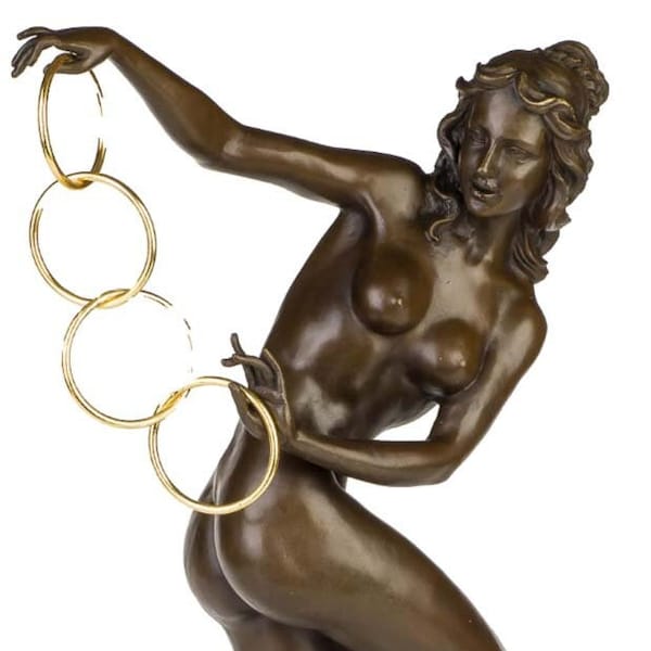 Sculpture Bronze ART DECO Illusionniste, Sculpture Bronze sur Socle Marbre, Femme Dansante, Signée, Idée Cadeau