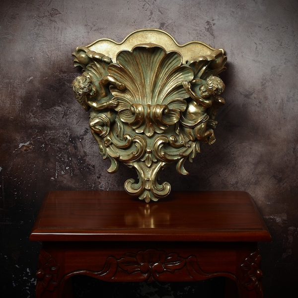Antique Gold Hanging Console With Baroque Putti Decoration