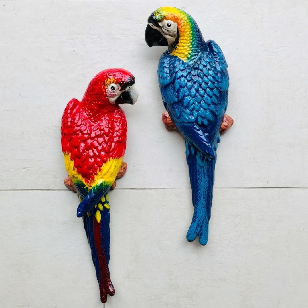 Vintage-inspired Metal Parrot Wall Art Duo Large 68 Cm Tropical Bird ...