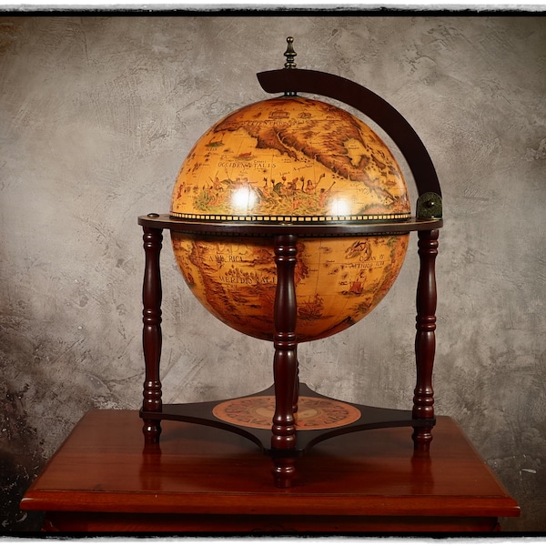 Wooden Barglobe for drinks and alcohols, Trolley in shape of Terrestrial Globe, Home or Office Furniture