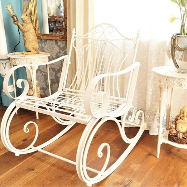 Elegant Antique-Style Rustic White Iron Garden Chair for Indoor and Outdoor Enchantment