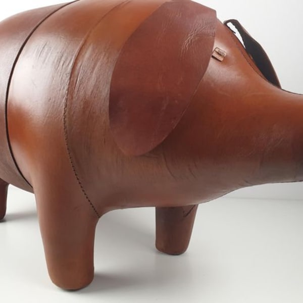 Elegant Luxury: Genuine Leather Piggy Ottoman in the Style of Dimitri Omersa from 1970-75