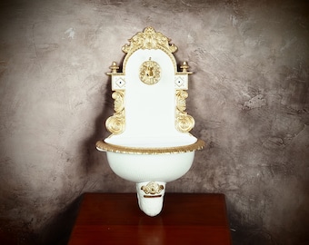 Élégance vintage : lavabo en fonte antirouille avec robinet en laiton – parfait pour les jardins et les espaces extérieurs