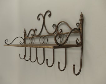 Antique Style Vintage Wall Hook/Shelf Iron Rustic Brown