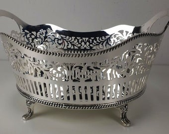 Silver plated Victorian oval pierced bread basket