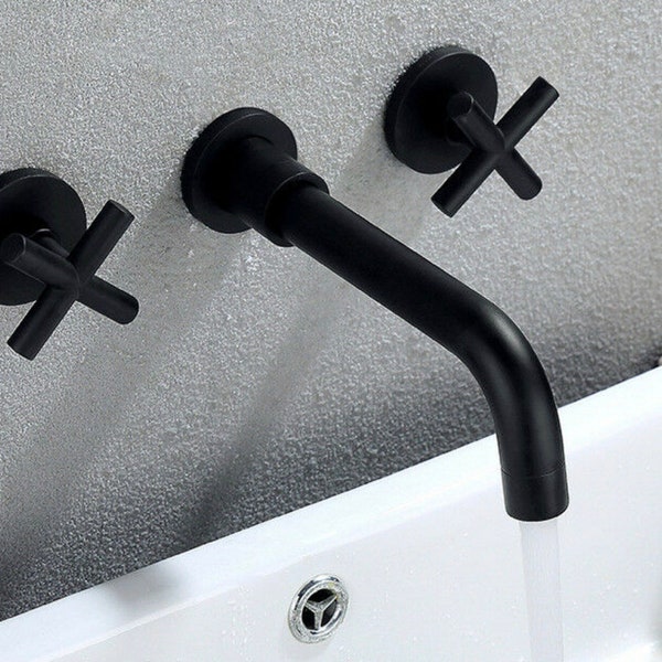 Sink Faucet Bathroom Wall-Mounted Black Matte, 2-Handle Faucet