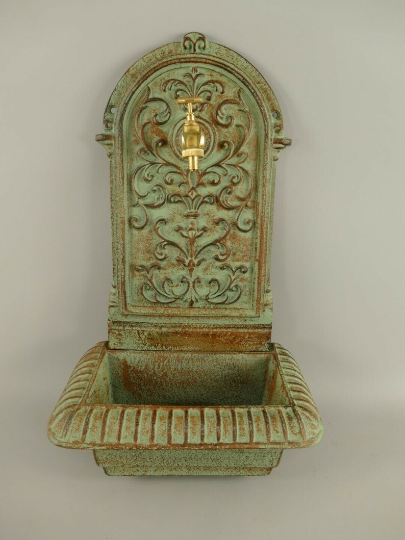 Antique Style Green Cast Iron WALL FOUNTAIN SINK With Brass Etsy