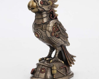 Exquisite Steampunk Cockatiel Statue in Antique Bronze Style- Perfect Gift for Avian Enthusiasts