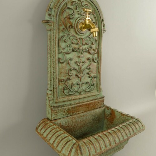 Antique Style Green Cast Iron WALL FOUNTAIN SINK With Brass Etsy