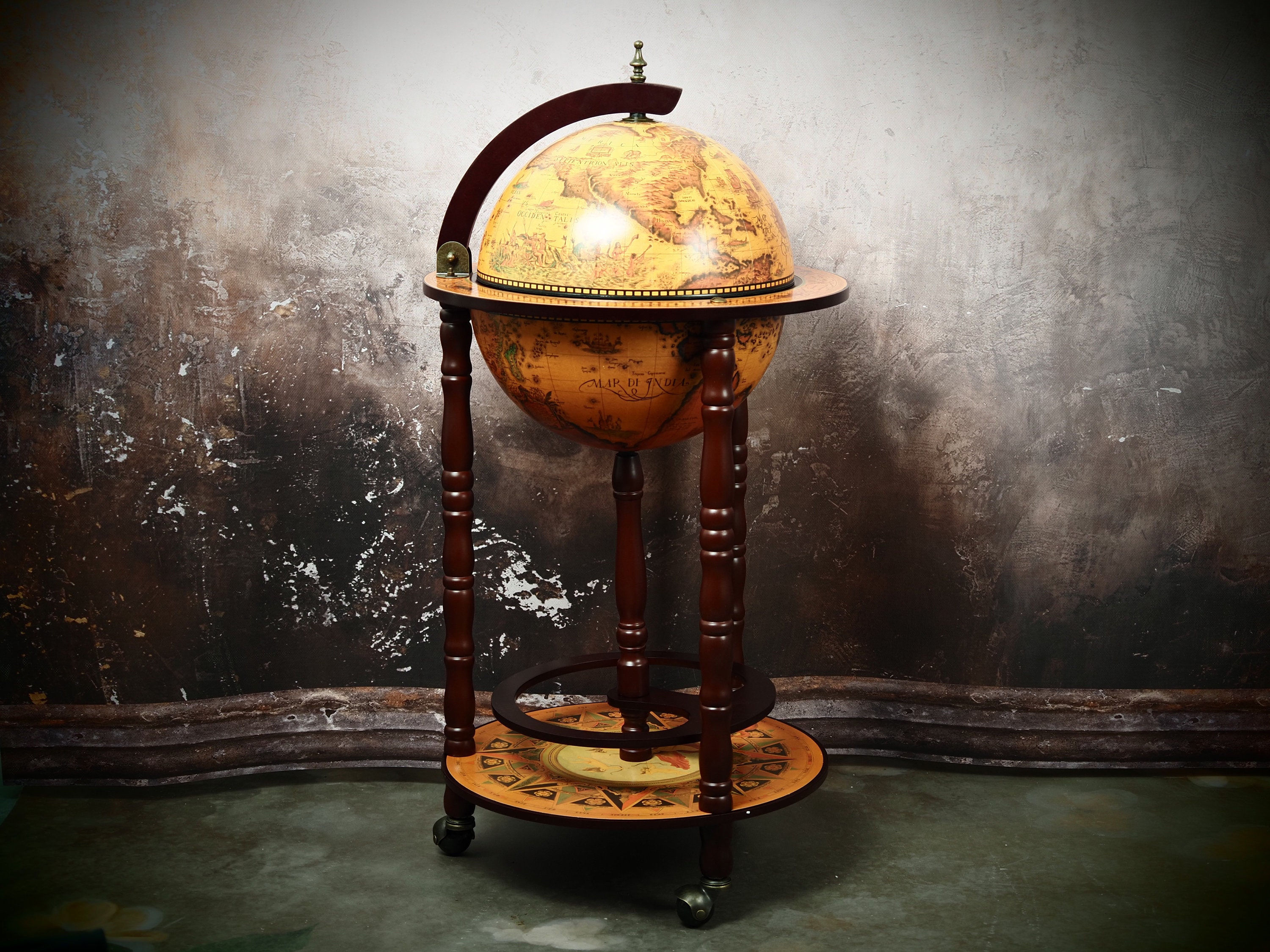 Elegant Voyager s Globe Bar Cart Vintage Wooden Mobile Minibar With Antique Map Design for Sophisticated Home or Office Entertainment Etsy
