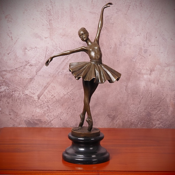 Exquisite Antique-Style Bronze Ballet Dancer Sculpture on Stone Plinth