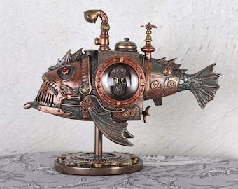 Steampunk Fish Submarine Piranha Sculpture Decorative Figure Fish Decoration